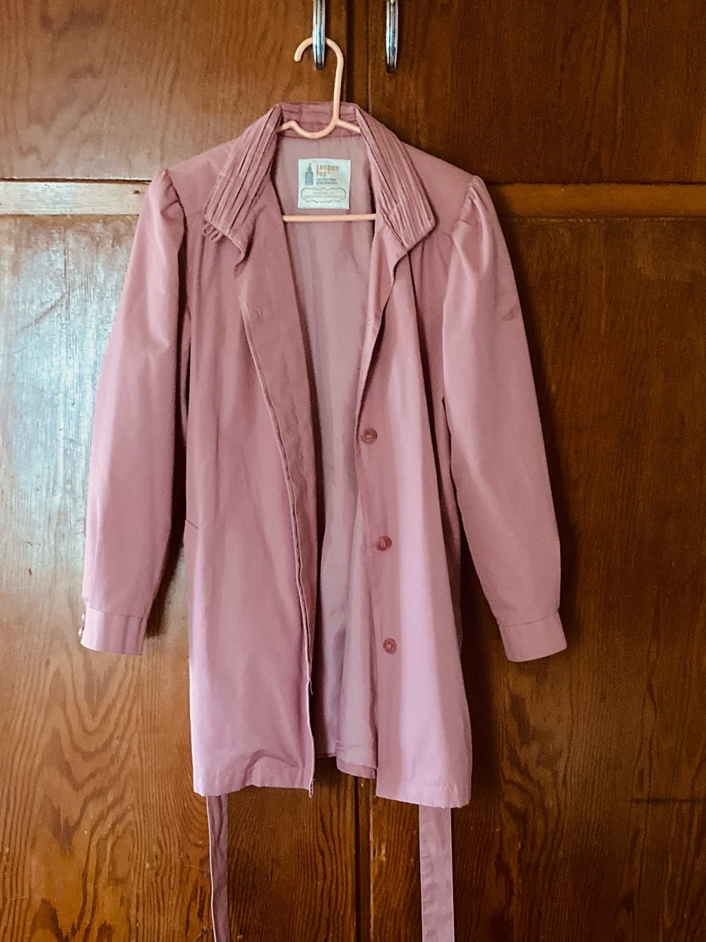 London Fog Vintage Dusty Rose Tie-Waist Trench Coat